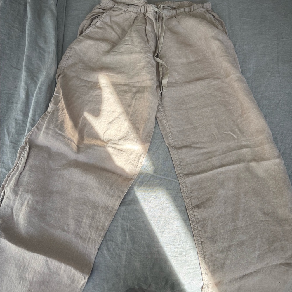 Velvet by Graham & Spencer Tan Straight Leg Pants linen Relaxed Fit
